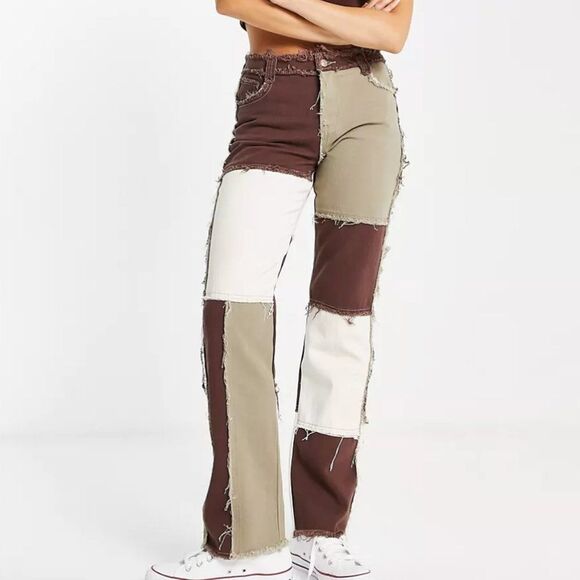 JADED LONDON Brown Patchwork Distressed Jeans | Size: 30 - Picture 1 of 8